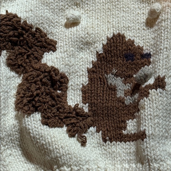 The Eagle’s Eye Vintage 100% Cotton Hand Knit Squirrel Pompom Sweater - Picture 2 of 7